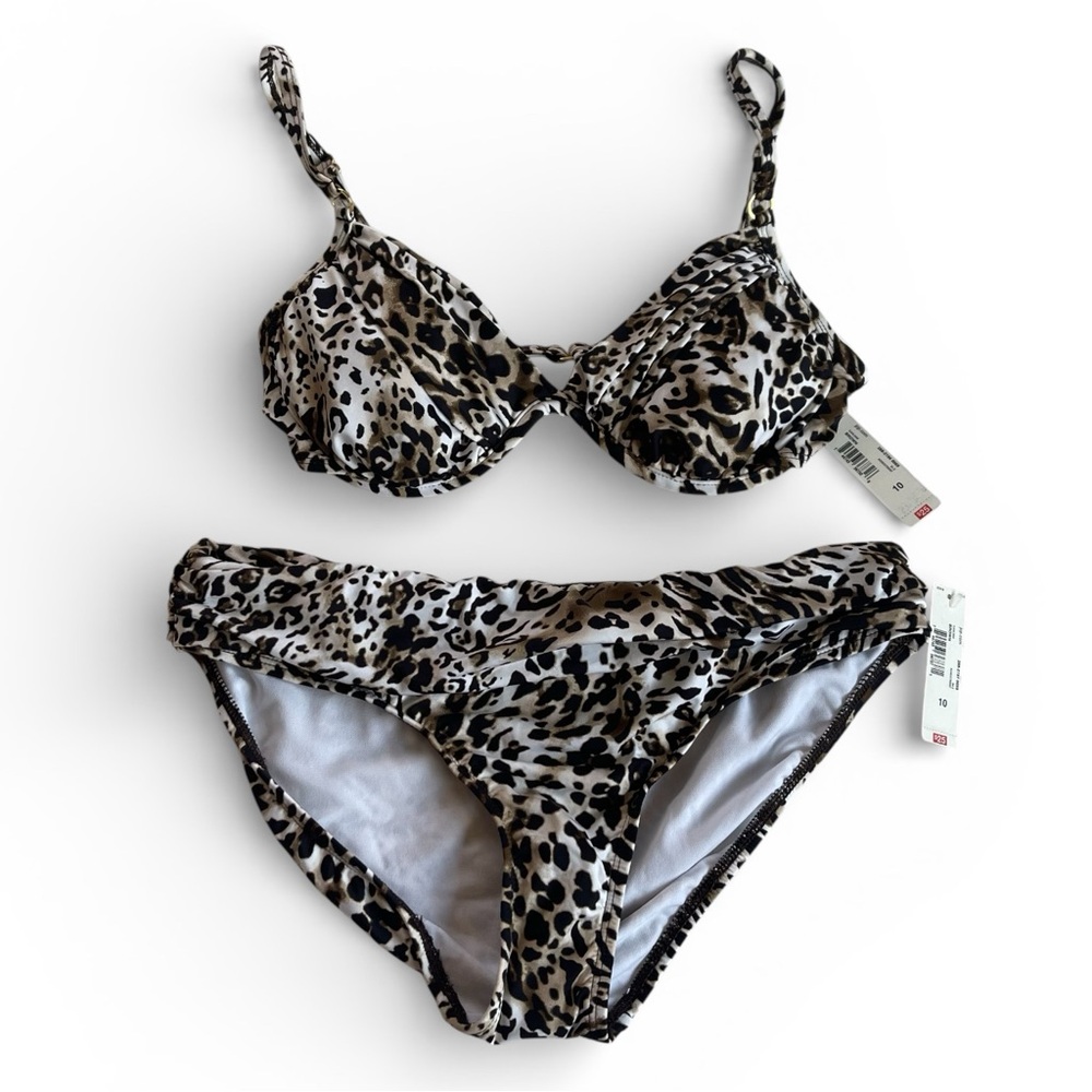 A New Approach Size 10 Leopard Print Underwire Sexy Bikini Set Brown and Black